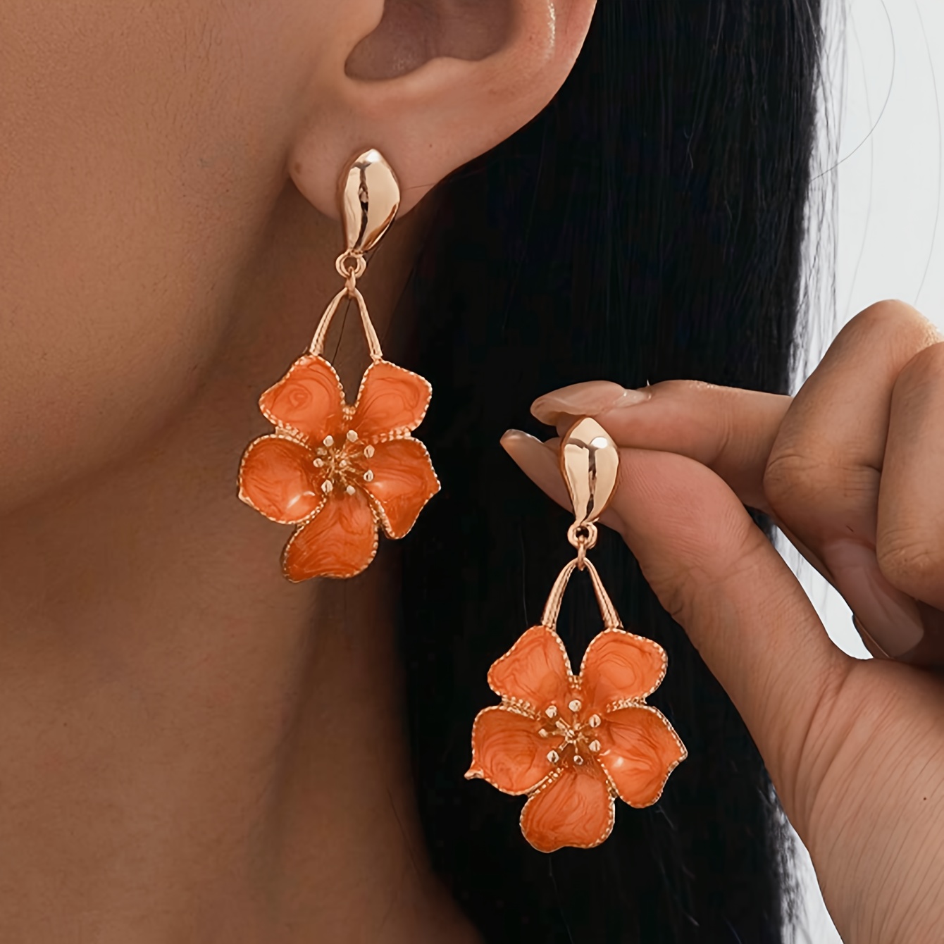 TEMU 1 Pair Of Elegant Retro Handmade Tie-dye Gradient Pink/elegant Earrings Asymmetrical Five-petal Flower Pendant Earrings, Suitable For Women'