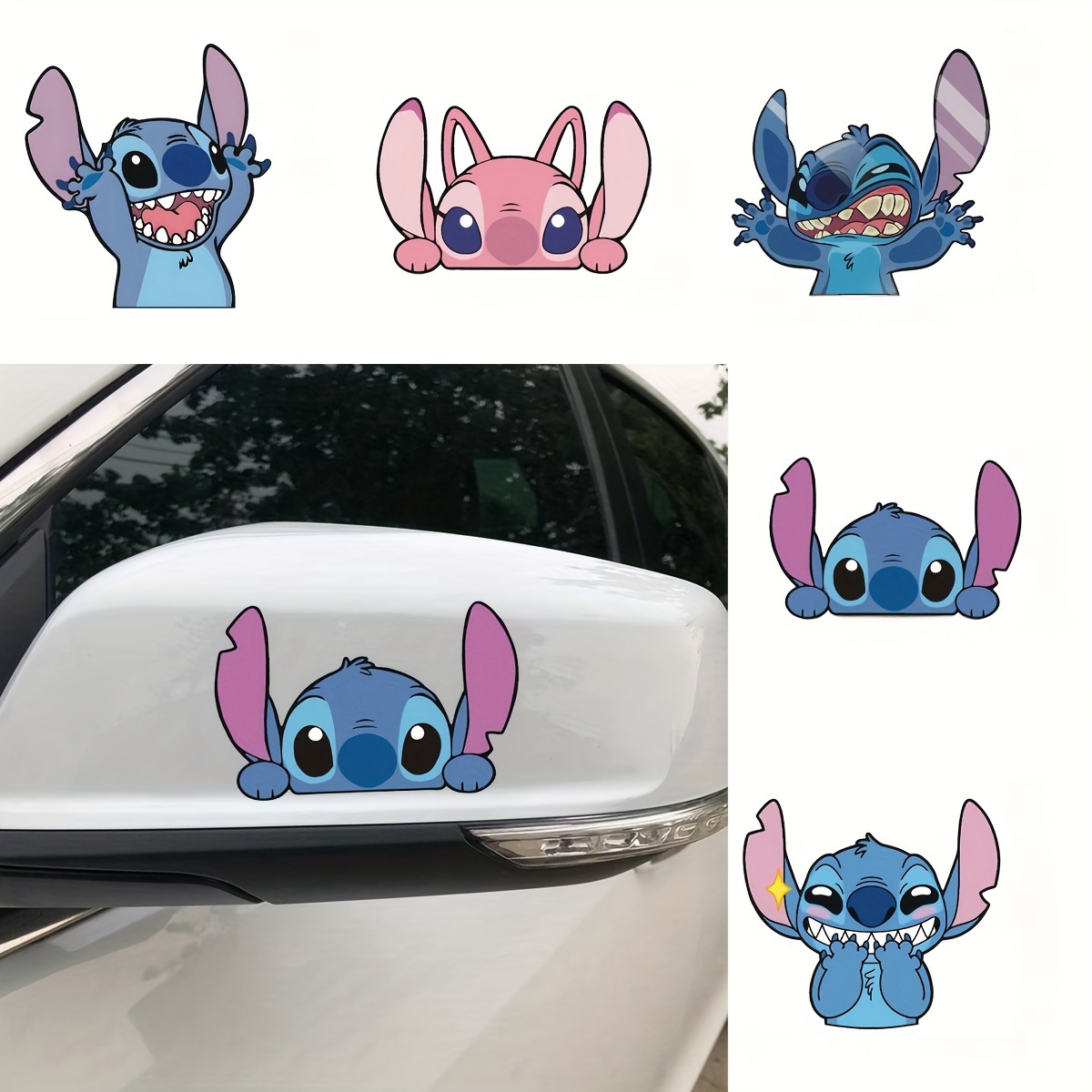 

Disney Stitch Car Stickers, Scratch Cover Uv-resistant Decals, Plastic Material Motorbike Helmet Transfer Stickers