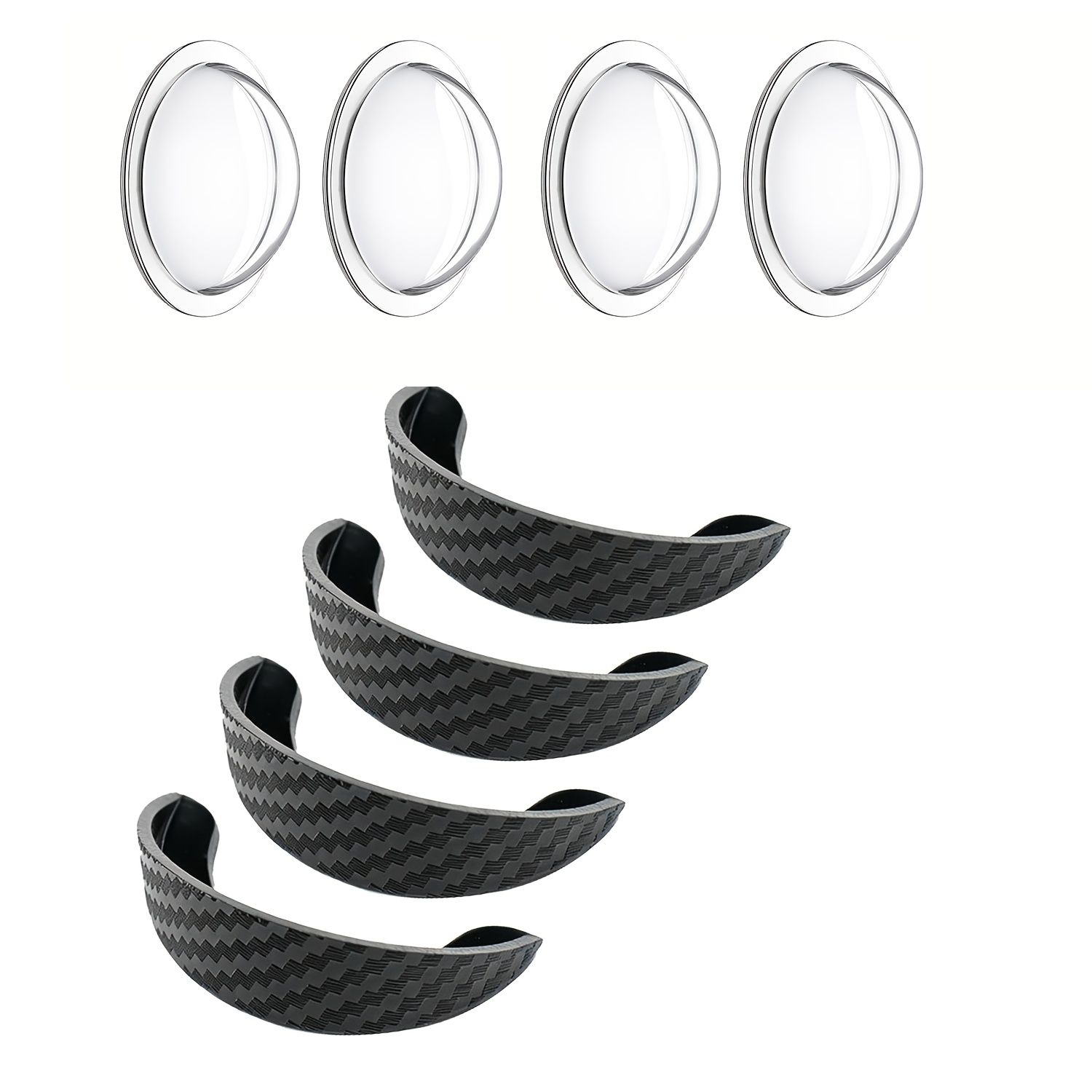 TEMU Ensemble de protection de caméra de recul de voiture 8 pièces, 4 capuchons de pluie noirs incurvés adhésifs pour caméra de recul + 4 protections