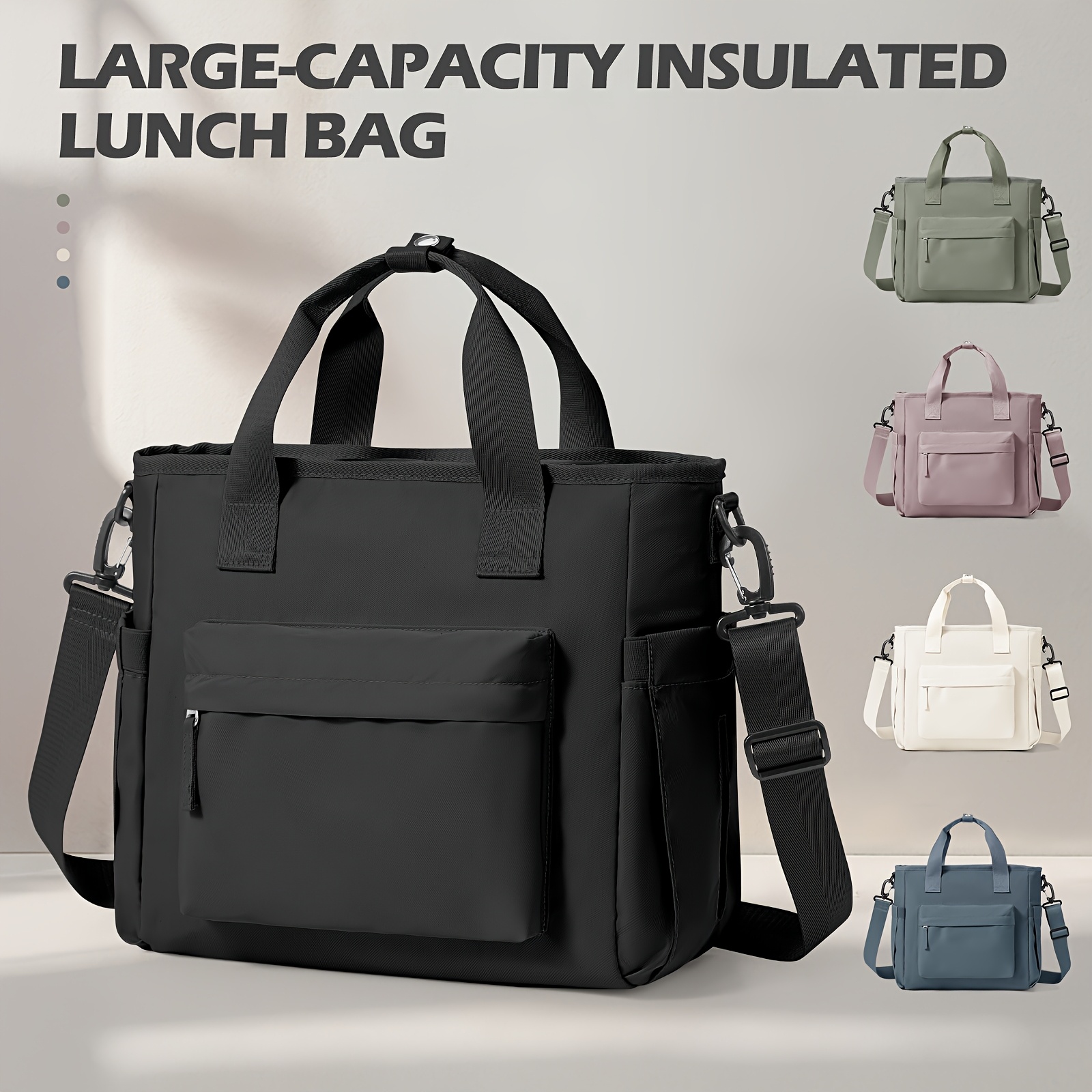 Image of Lunch Bag For Women And Men, Non-food Contact Leakproof Insulated Lunch Box With Shoulder Strap, Adult Reusable Lunch Tote Bags For Work Picnic Beach,back To School