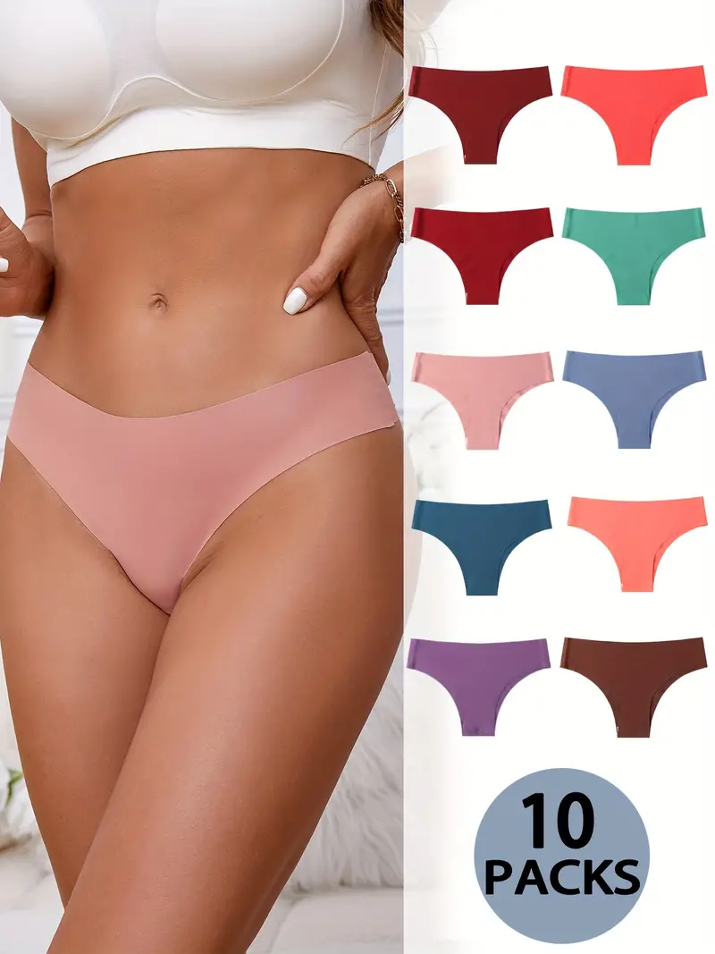 10 Seamless Solid Panties Comfy Breathable Stretchy - Temu