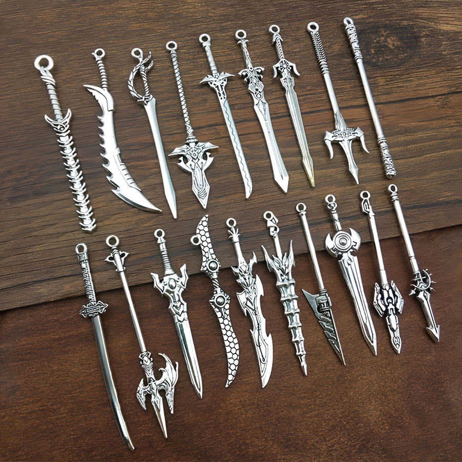 

Vintage-inspired Alloy Sword & Knife Bookmark Set - 20 Unique Styles, Diy Jewelry Charms, Reading Clips & Craft Supplies Kit In Bag