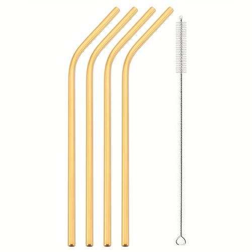 a set of reusable straws 304 stainless steel sturdy drinking straws food grade with 1 cleaning brush suitable for juice smoothies milk tea coffee cocktails