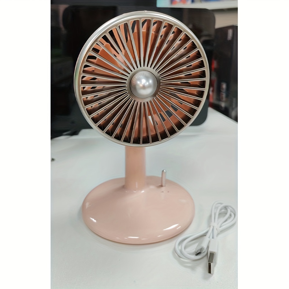 retro pink usb rechargeable desktop standing fan silent with three wind speed settings   table fan 90 adjustable and foldable essential for home office details 6