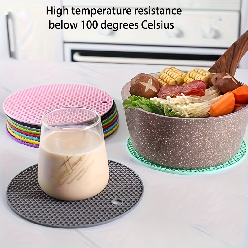 4pcs Multifunctional Round Heat-Resistant Silicone Coasters, Non-Slip Pot Holders, Table Placemats, Dining Accessories, Picnic Blanket