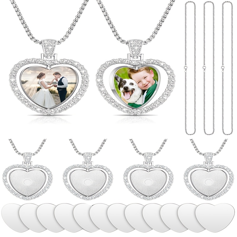 

24pcs Sublimation Trays Pendant Set, Including 6 Heart Shape Double Sided Blank Trays, 6pcs Chains With 12 Sublimation Discs For Making (silvery)