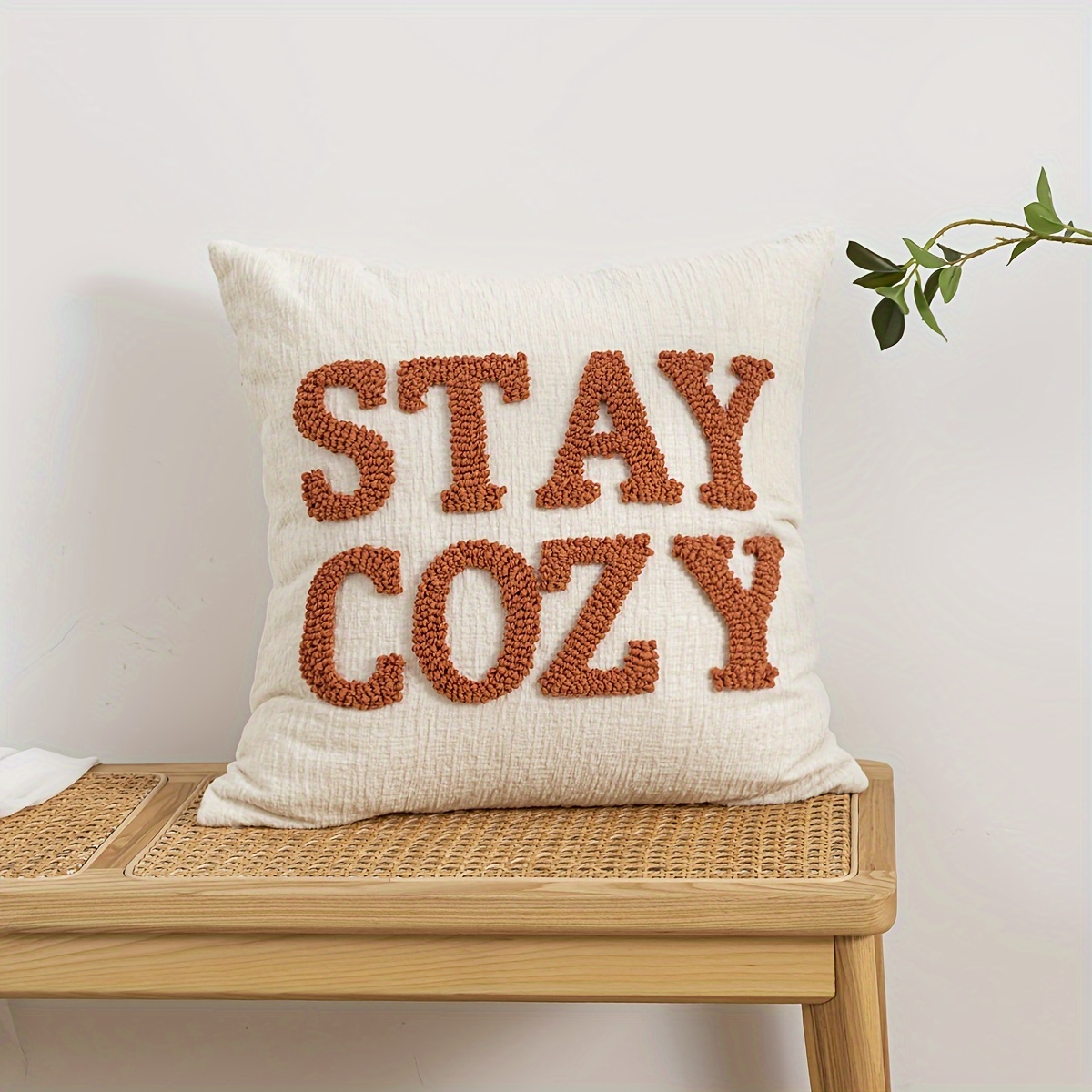 Image of 1pc, Letter Embroidery Pillow Cover, Nordic Easy Style, Loop Velvet Embroidery Technology, 18in X 18in, Suitable For Holiday Decoration Living Room Sofa Cushion Cover, Without Core