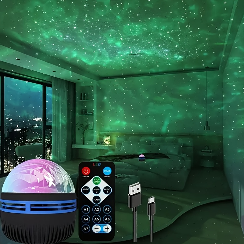 1pc northern lights projector table lamp remote control   adjustable night projector for adults office game room bedroom ceiling party