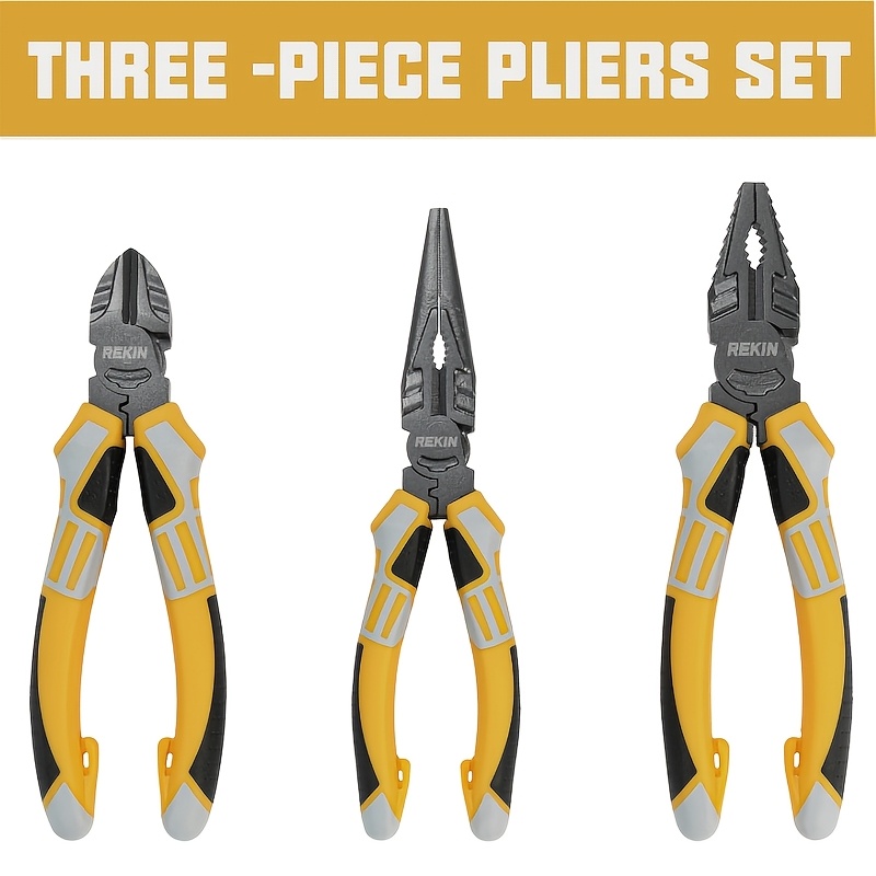 TEMU Industrial-grade Pliers, 3pcs Set: 8in Wire Cutters, 8in Long-nose Pliers, 7in Diagonal Cutters. From Crv With A Coating And Featuring An Offset