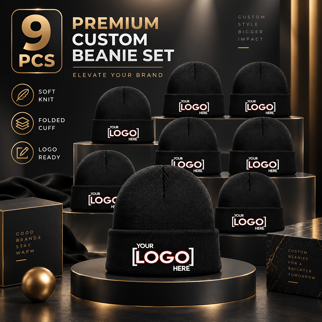 TEMU 9-pack Custom Logo/photo Beanies, Personalized Ted Hats, Winter Warm Brimmed Caps, Unisex Cold Weather Hats, Suitable For Outdoor Daily Wear And