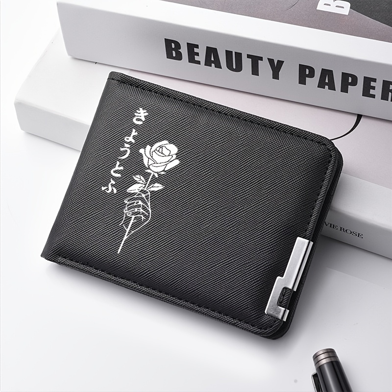 TEMU Teenager's Individual Fashion Bi-fold Wallet, Lightweight Rose Pattern Printed Individual Wallet, Delicate Texture Multi-functional Coin Purse,