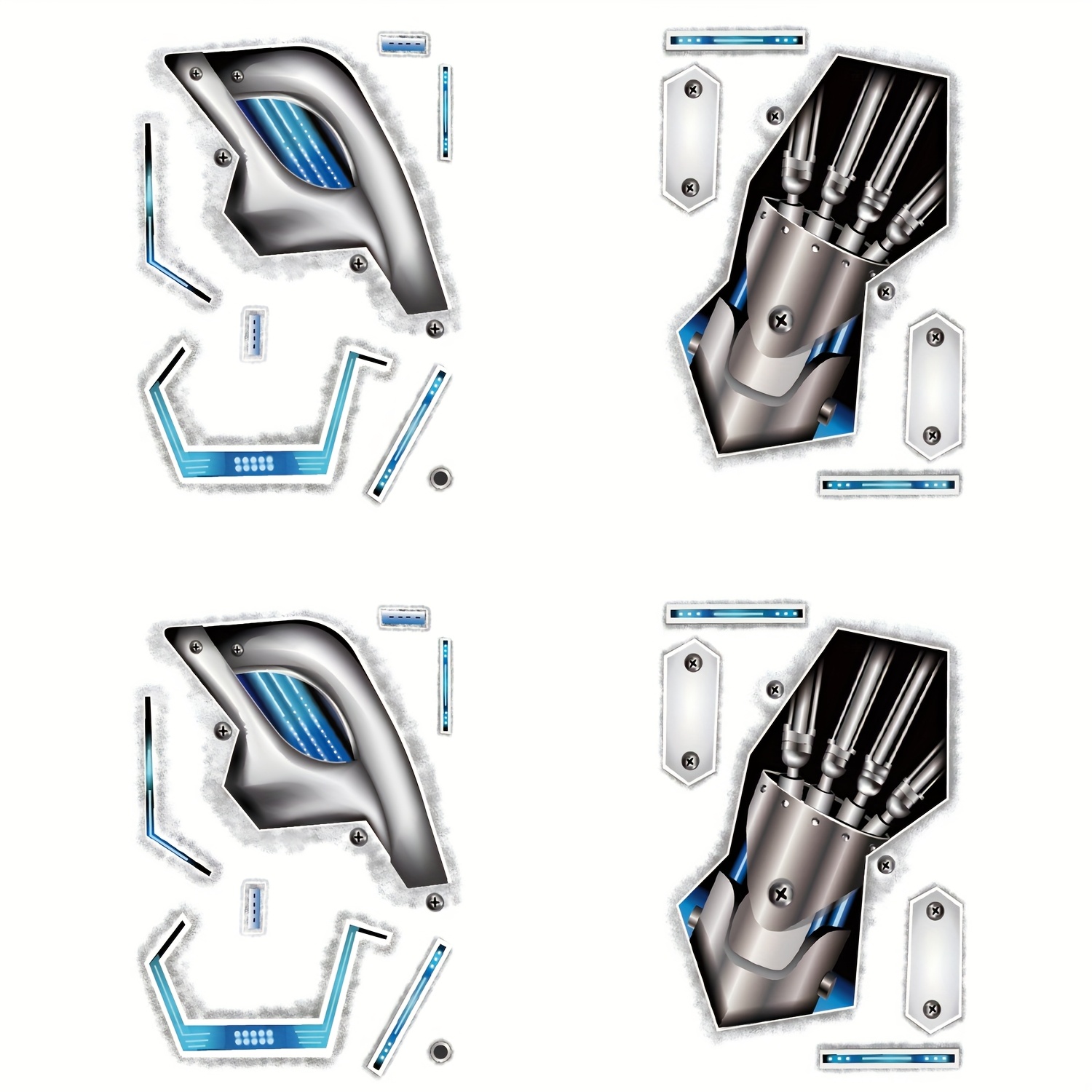 Image of Ftvltat 4pcs Mechanical Arm Face Sticker Temporary Tattoo Sticker, Body Art Decoration For Arm Face Leg Ankle, Perfect For Birthday Party Festival, Waterproof Long-lasting Halloween