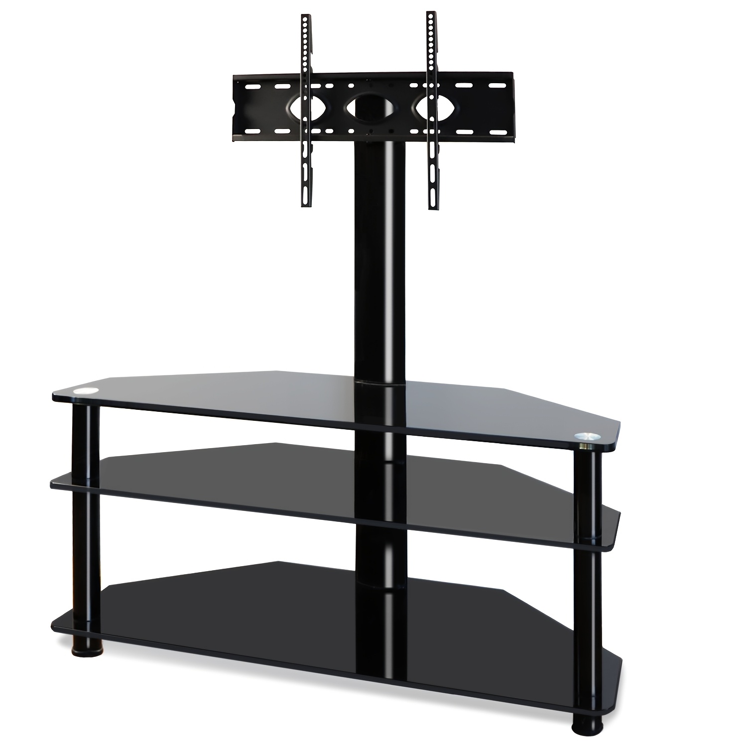 Corner Tv Stand For 32-70 Inch Led Lcd Oled Plasma Flat Curved Tvs | Height Adjustable, Swivel Floor Stand With Tempered Glass Shelves, Max Vesa 600x400mm, Metal Construction, Supports Up To 40kgs