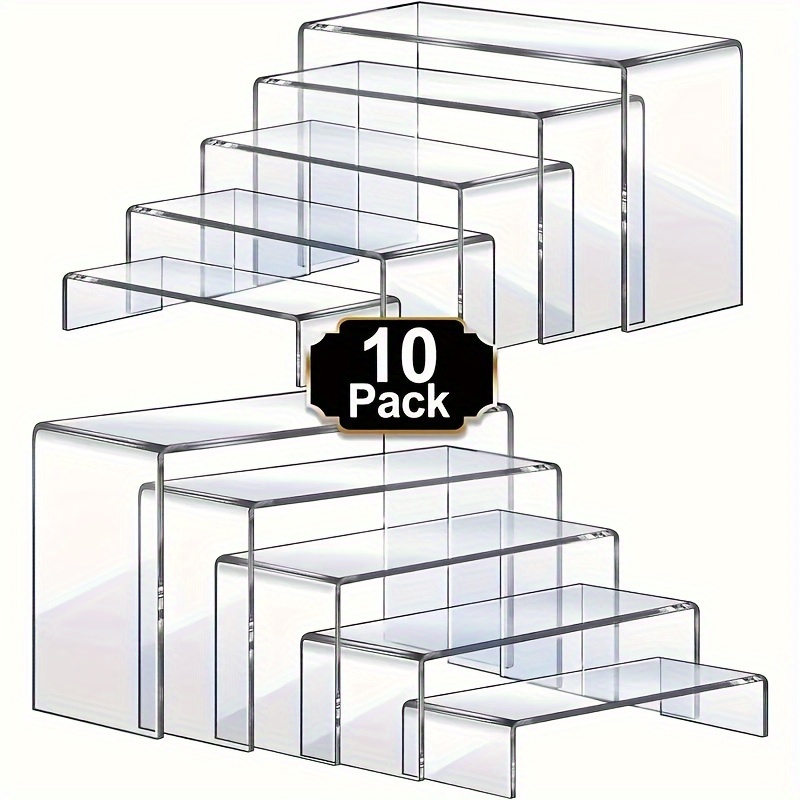 Set Of 10 Acrylic Display Shelves, Versatile And Transparent, In 5 Sizes For Showcasing Handbags, Cupcakes, Desserts, Jewelry, And Perfumes