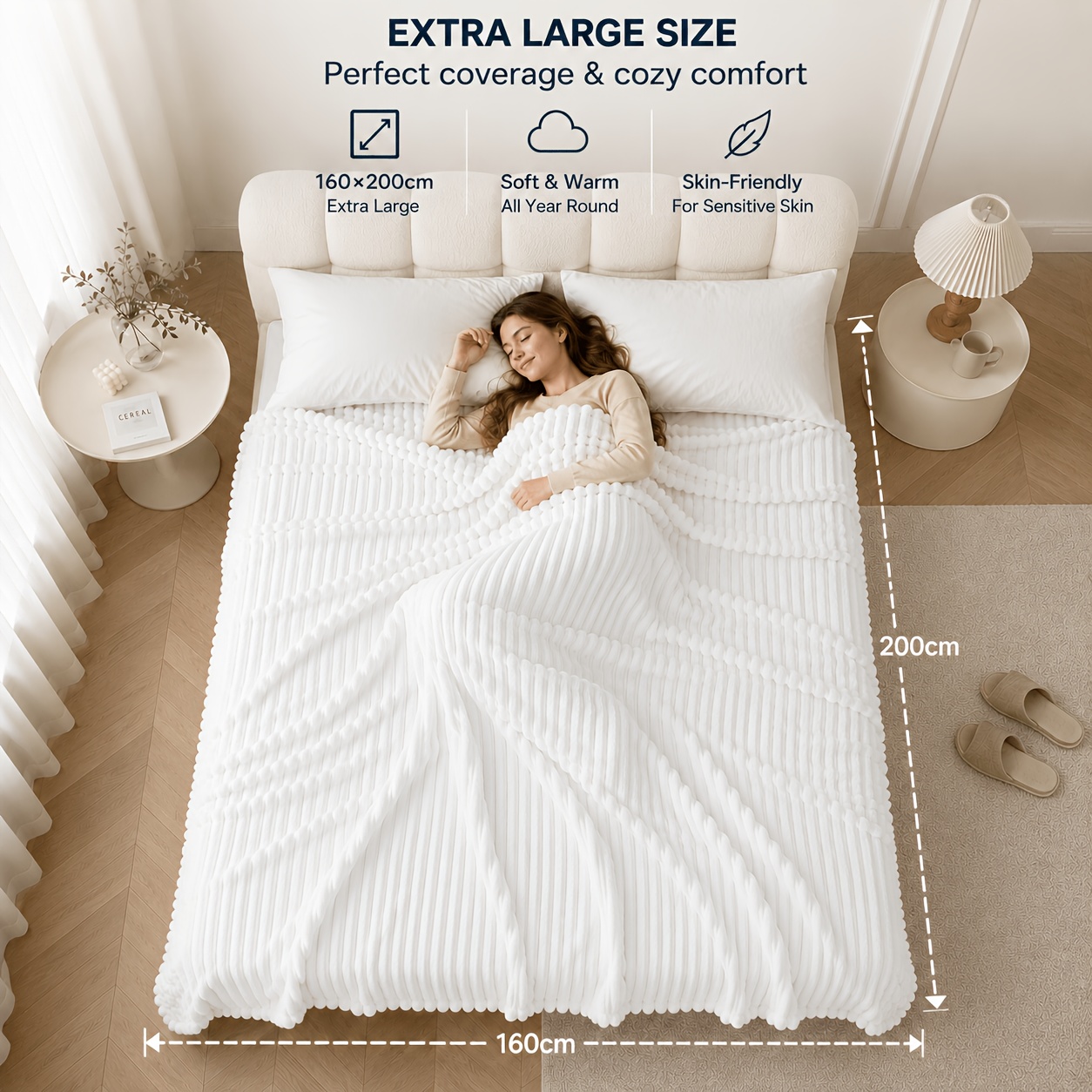 Image of Thick, Luxurious Flannel Faux Rabbit Fur Blanket, Scandinavian Style--warm And Comfortable, , Machine Washable, Suitable For Use As A Bedspread, Nap Blanket, Shawl, And Sofa Blanket; .
