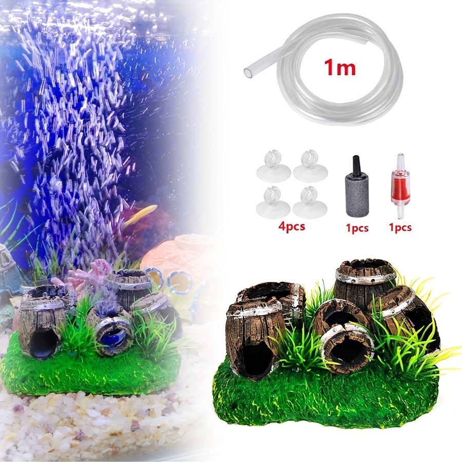 Image of Resin Decorative Set Designed For Aquarium Scaping - Includes Fish And Shrimp Hiding Caves And Air Stone Aeration System