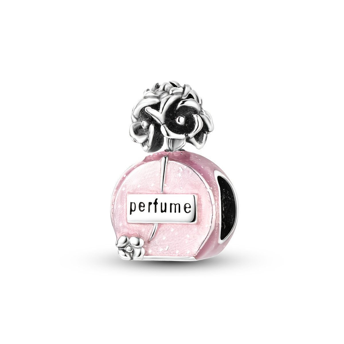 TEMU 1pc Elegant Gift Silvery Color Charm Beads For Women Camellia Perfume Charms Fit Original Bracelet & Necklace Making