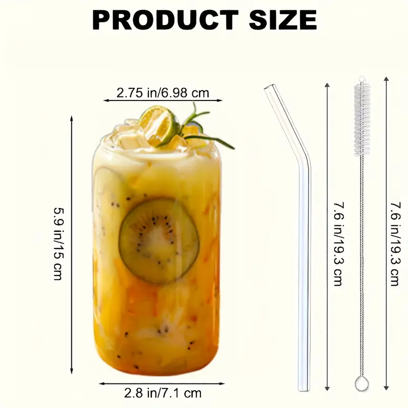 12 16pcs glass cup 16oz with bamboo lid and glass water cup suitable for ice cups juice milk with 2 straws cleaning brushes Product details 2