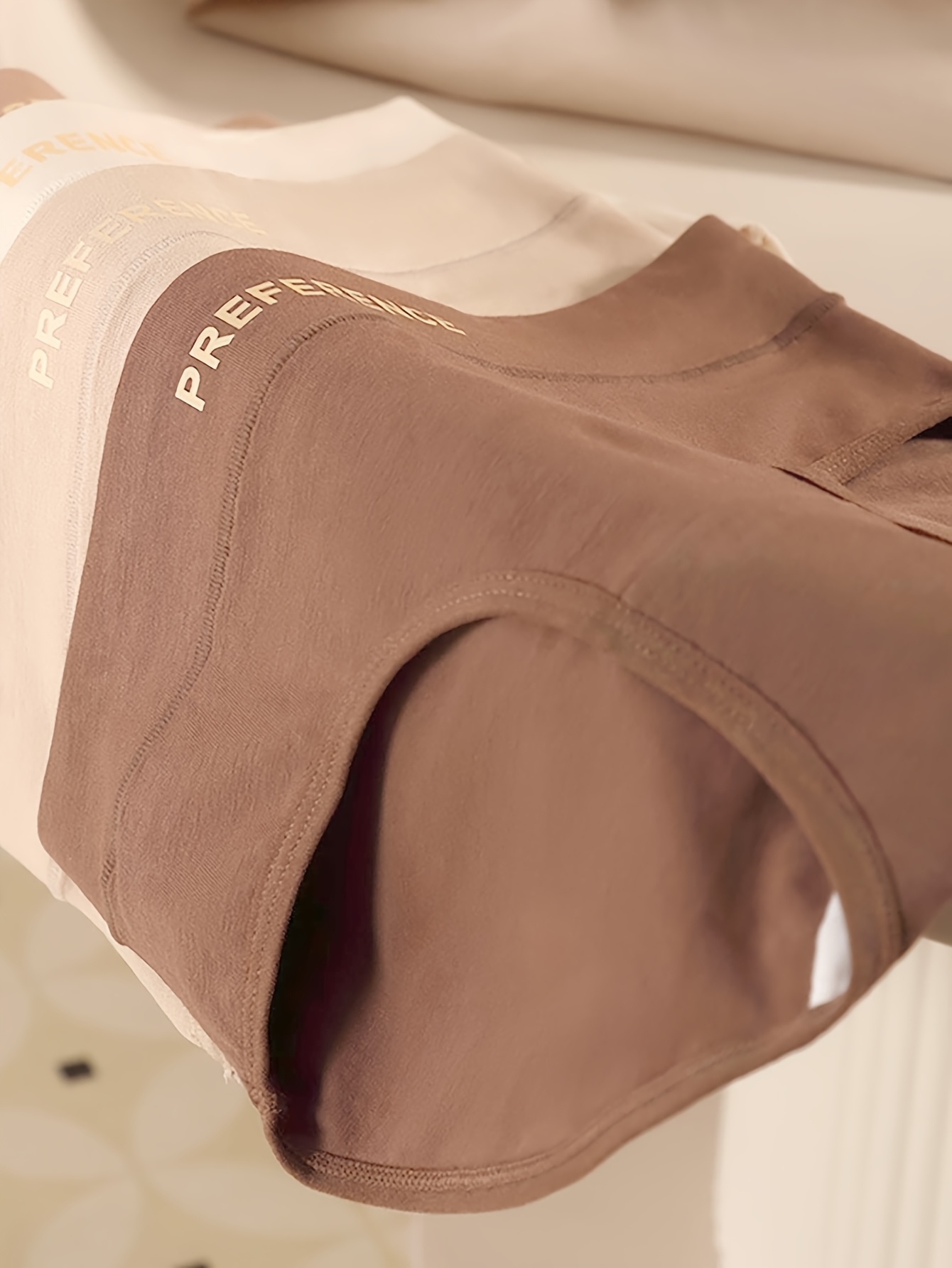 4-Pack Women'S Mid-Waist Underwear, Maillard Color, Sporty, Comfortable, Breathable, Hip-Hugging Triangle Briefs, Women'S Shorts