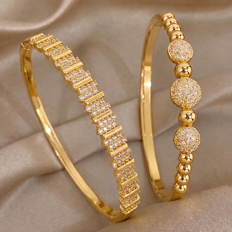 2pcs Golden-Tone Stainless Steel Bangle Set, Twisted Flow Design