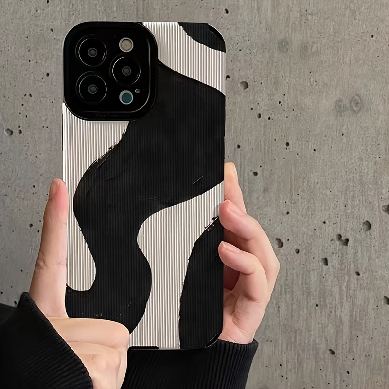 Simple Black Ink Pattern Mobile Phone Case Suitable for iPhone 16, 15, 14, 13, 12, 11, ProMax, plus, PRO Synthetic Faux Leather Matte Soft Mobile Phone Case, Full Edge Suede Mobile Phone Protective Case