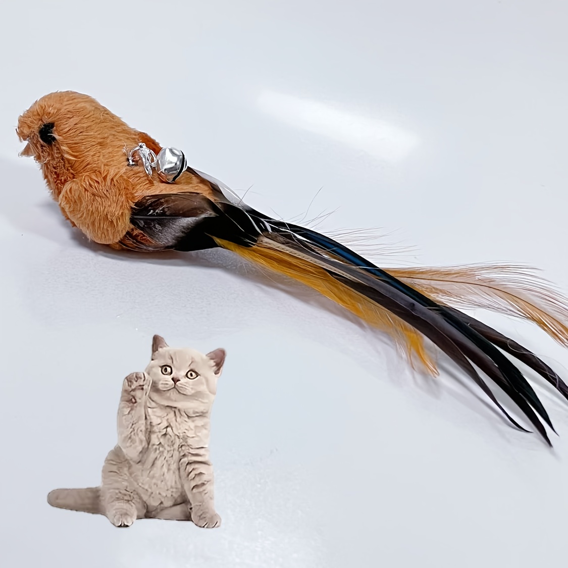 Bird Replacement Heads for Cat Toys, Artificial Feather Material, Replacement Teaser Head for Cat Wand Bird with Bell, Sturdy Cat Toy for Indoor Entertaining, Without Battery