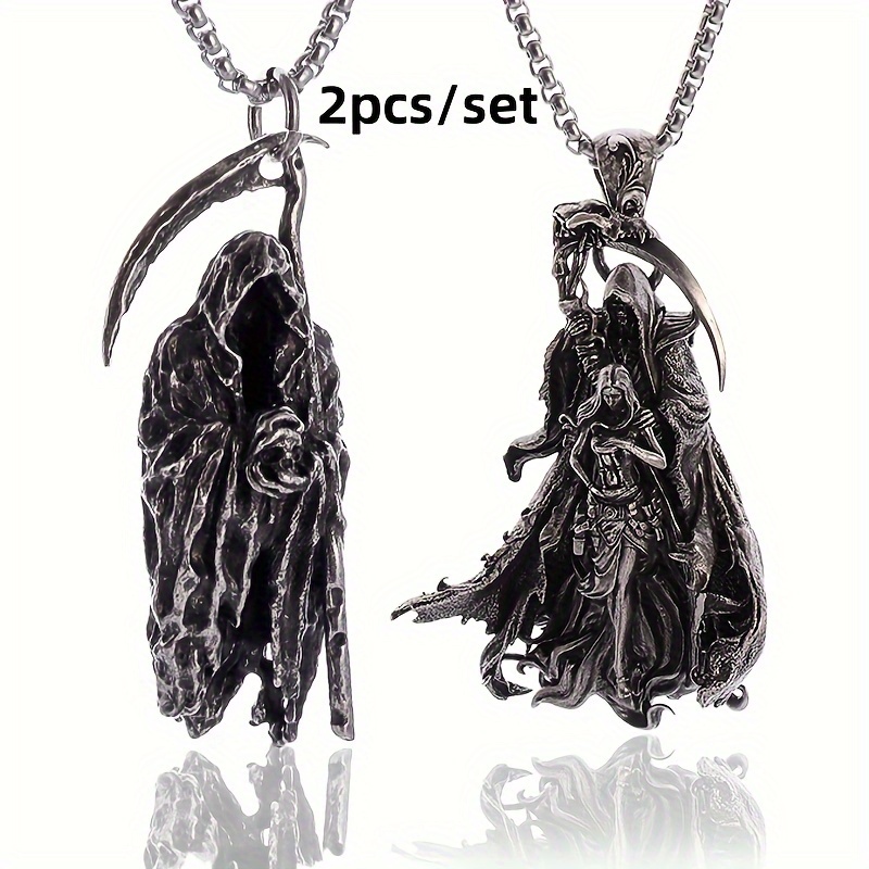 

2pcs/set Retro Gothic Reaper Pendant Necklace For Men Demon Personality Punk Trendy Jewelry