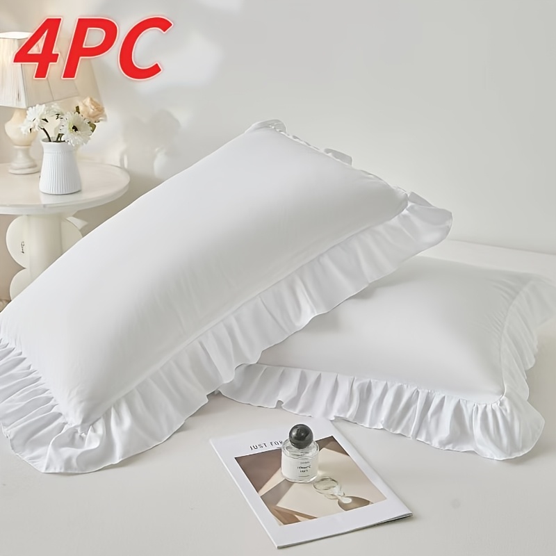 TEMU 4pcs Pleated Pillowcases, Soft And Breathable, In Gray And White. Pleated Design Adds A Romantic Atmosphere To Your Home. Machine Washable, An