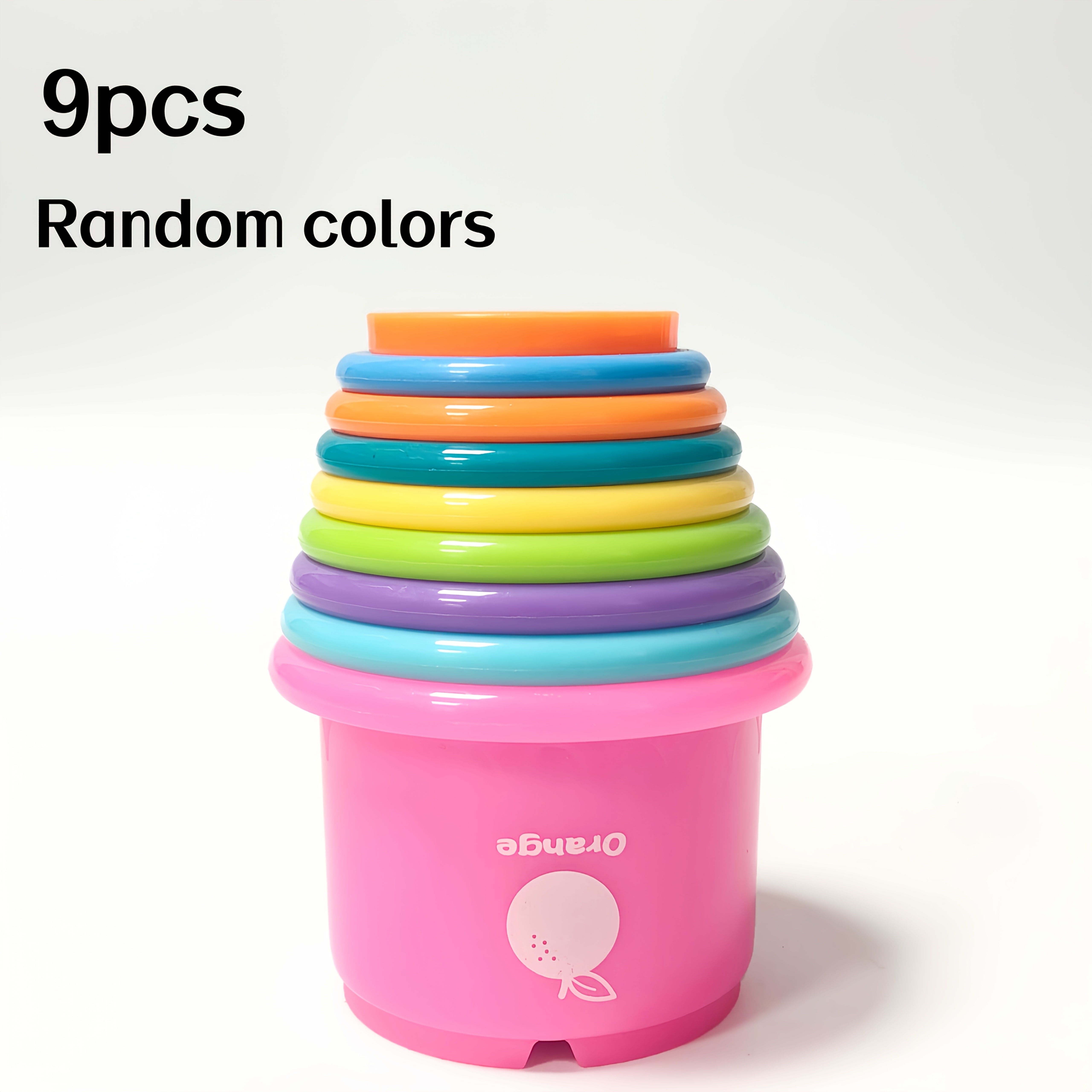Image of 9pcss Fun Stacking Cups - Random Colors, Animal, Number, And Fruit Multi-sided Printed Design, 9pcs Set For Bath, Beach, And Water Play. An Ideal Gift For Holidays And Birthdays