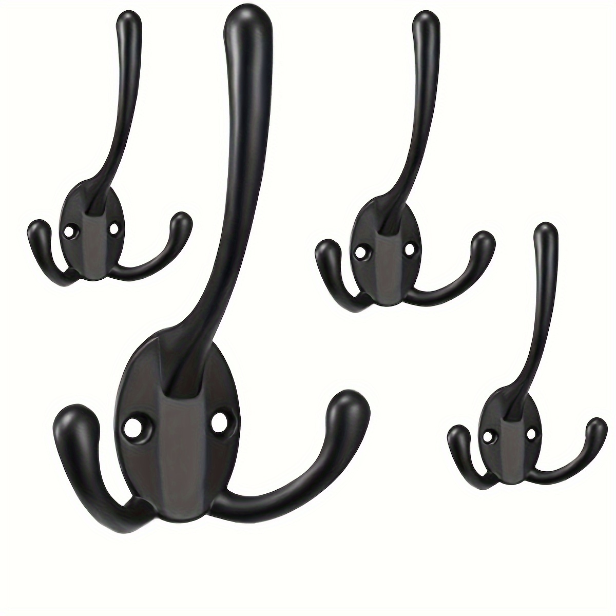 

4-pack Traditional Metal Dual Hooks, Easy Install Wall Mount Coat Hangers, Zinc Alloy Robe Hooks For Entryway Door - Black