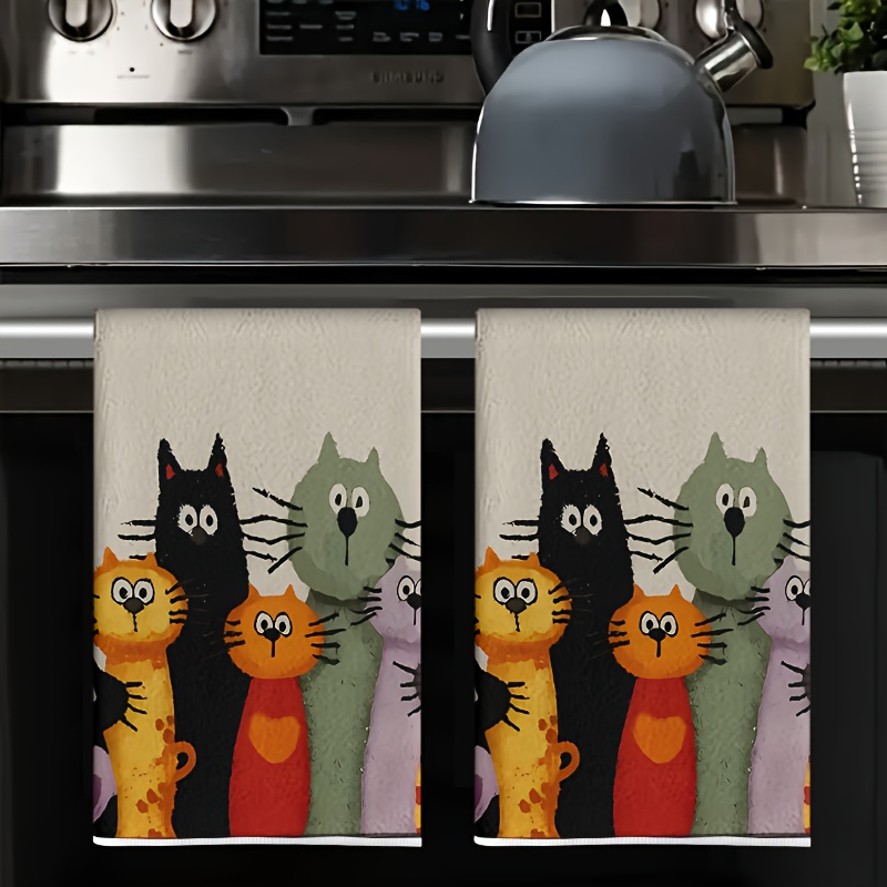 TEMU 1pc/2pcs Chiffons de Cuisine Chatons Mignons - Microfibre Ultra-Douce, Lavable en Machine, Convient pour le Séchage des Mains et le Séchage des