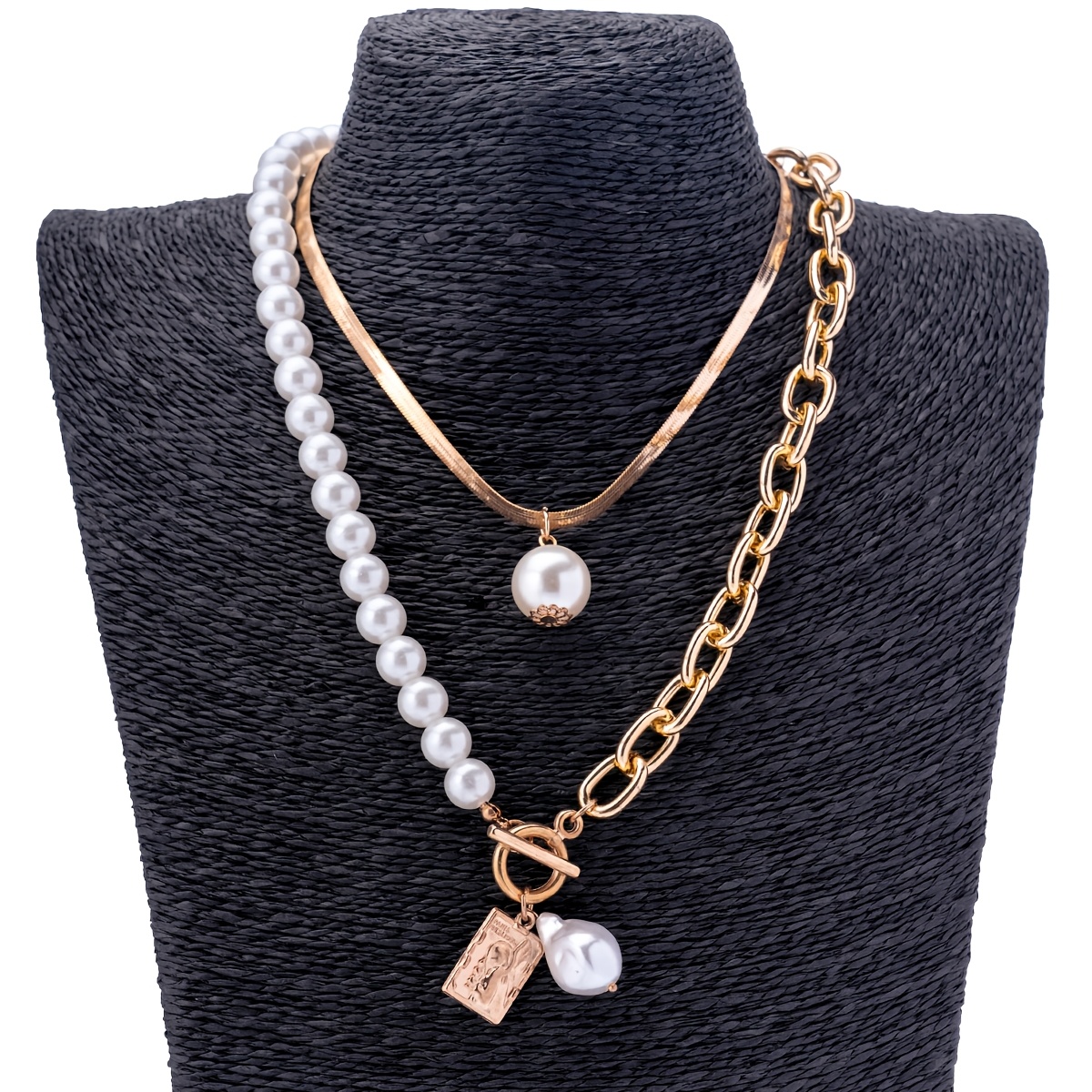 TEMU 2 Sets de Collar con Colgante de Cadena de Serpiente de Perlas de de Lujo Retro para Mujer, Joyería de Cuello Multicapa, Adecuado para que las