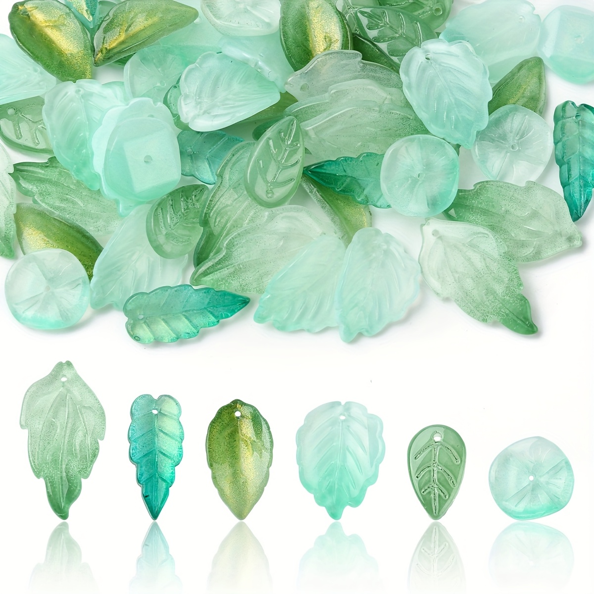 60pcs Mixed Leaf Glass Beads Set Suitable For Jewelry Earrings Bracelets Necklaces Making