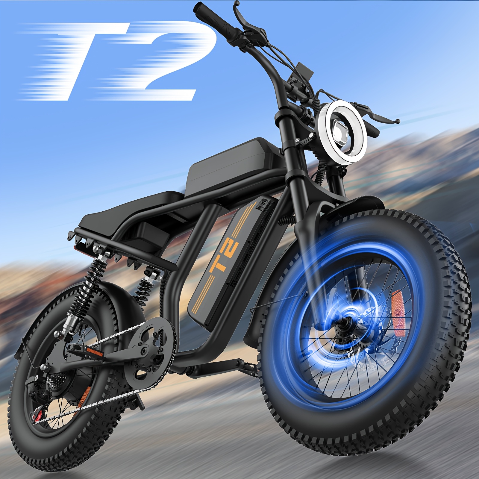 T2 Off-road E-bike For Adults: 120km Range, 250w 25km/, Removable Battery, 7-speed, 20"*4" Fat Tires, Rear Seat & Dual Suspension To & Snow