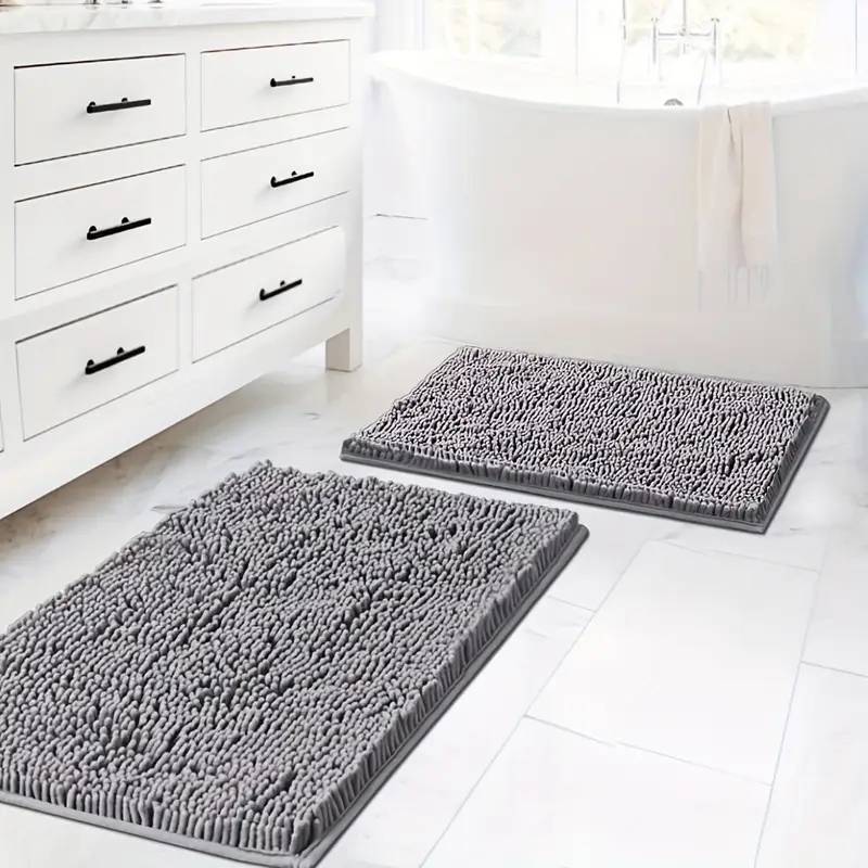 2pcsbath rugs for bathroom slip resistant shag chenille bath rugs mat and absorbent bath rug for shower room machine washable fast dry 20 x 32 plus 17 x 24 Product details 2
