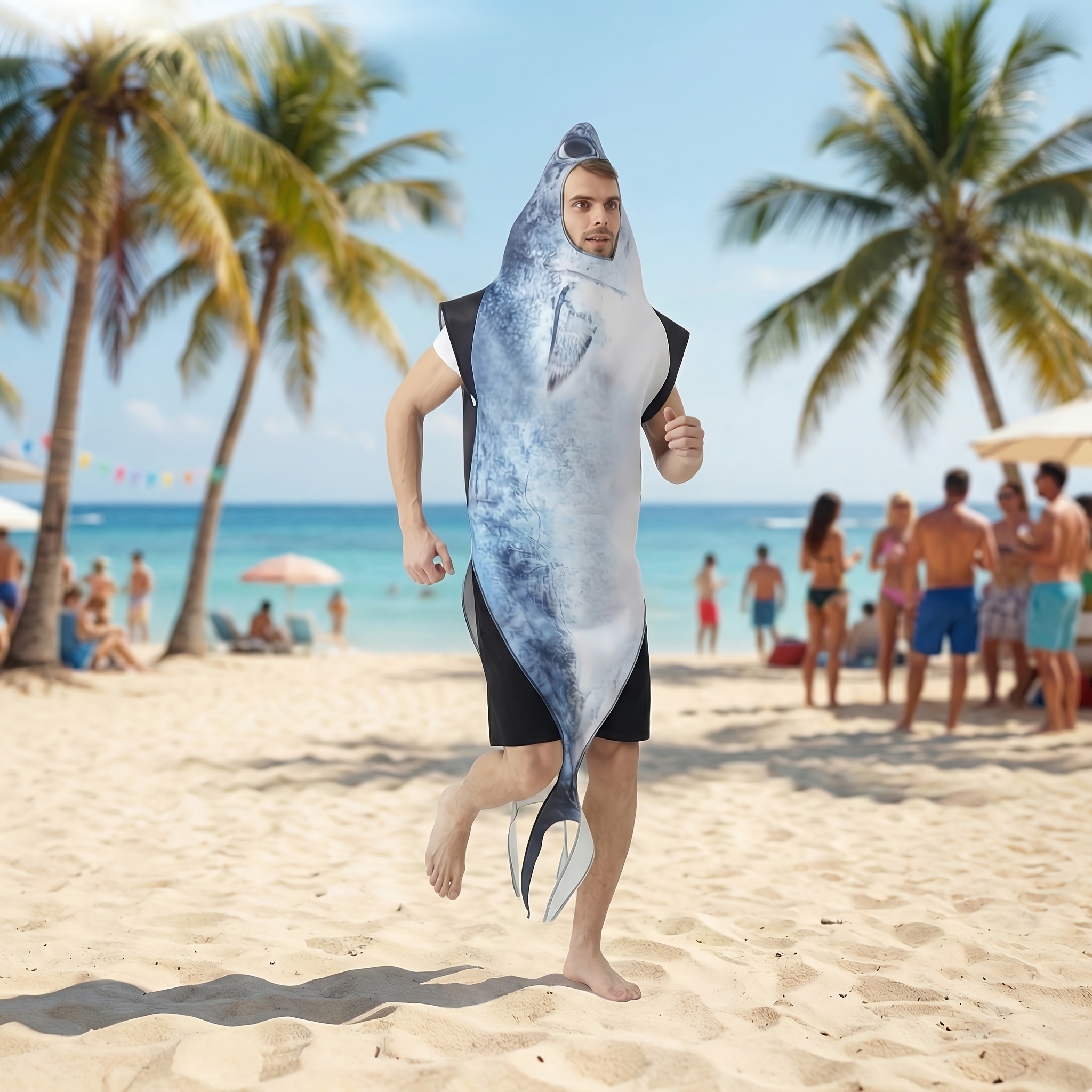 funny beach fancy dress * Unisex Salmon and * Fish Animal Costumes for Halloween, Christmas, Carnival, and Party Dresses. * Unisex Long Full-body * and Salmon Costume for Halloween, Christmas, Carnival, and Party natural_dress Color:Royal Blue with White Embroidery navy blue suit and