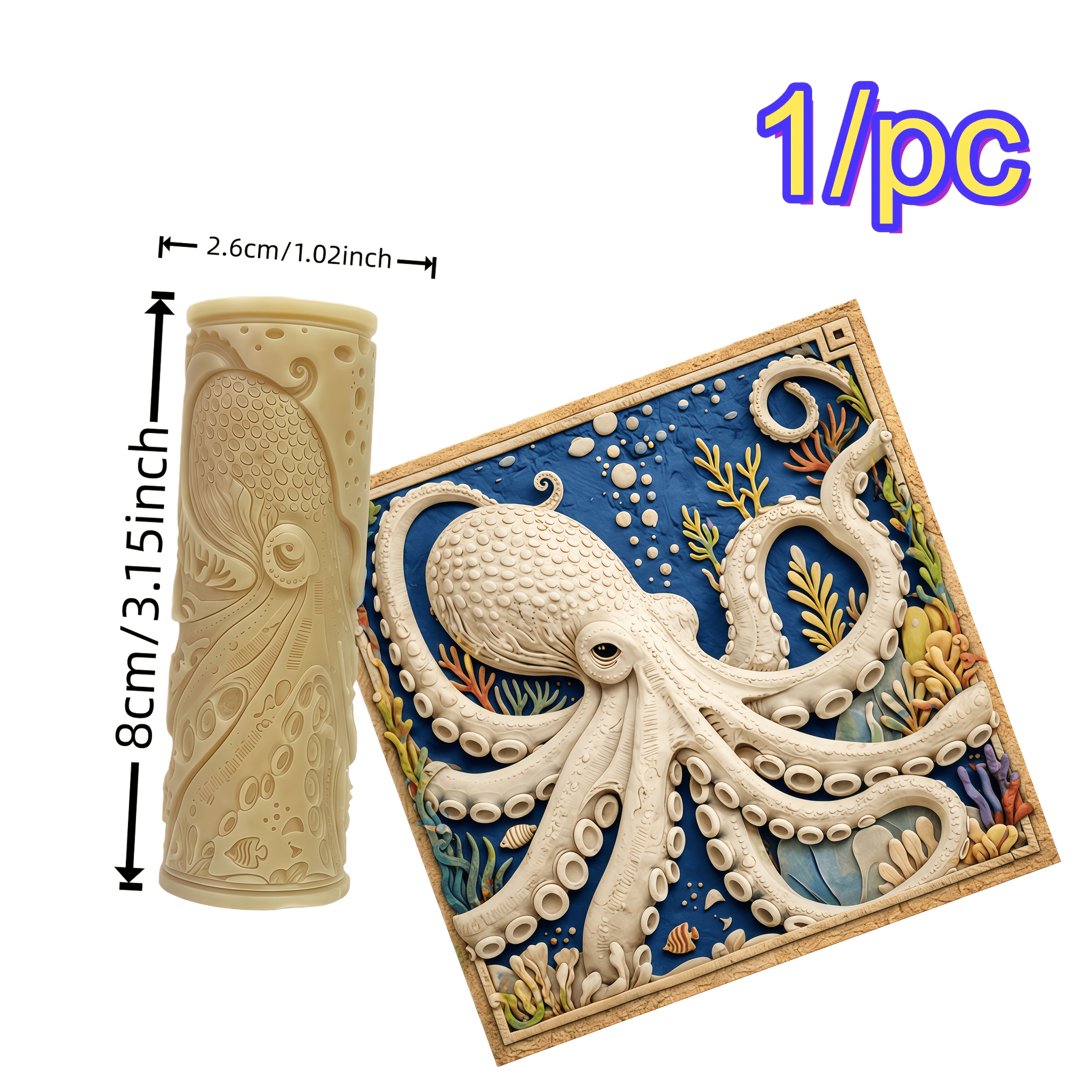 TEMU 1pc Octopus Tentacle Texture Roller - Durable Plastic Pottery Tool With Realistic Squid Design For Clay Slabs, Making & Crafts - Ideal For Diy