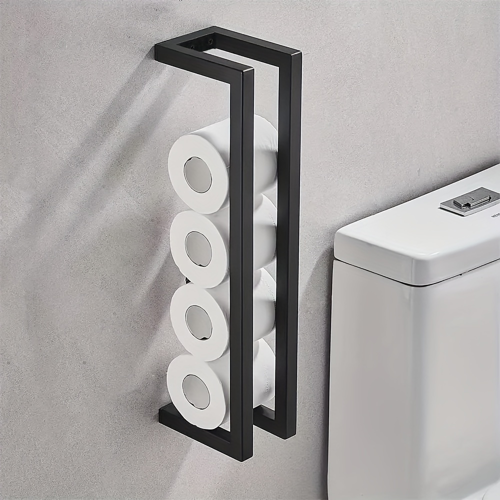 Image of Modern Black Wall-mounted Toilet Paper Holder - Single Tier, Iron Construction, 4" X 72" X 3.94" X 19.7", Space- Bathroom Storage Solution, Bathroom Toilet Paper Rack