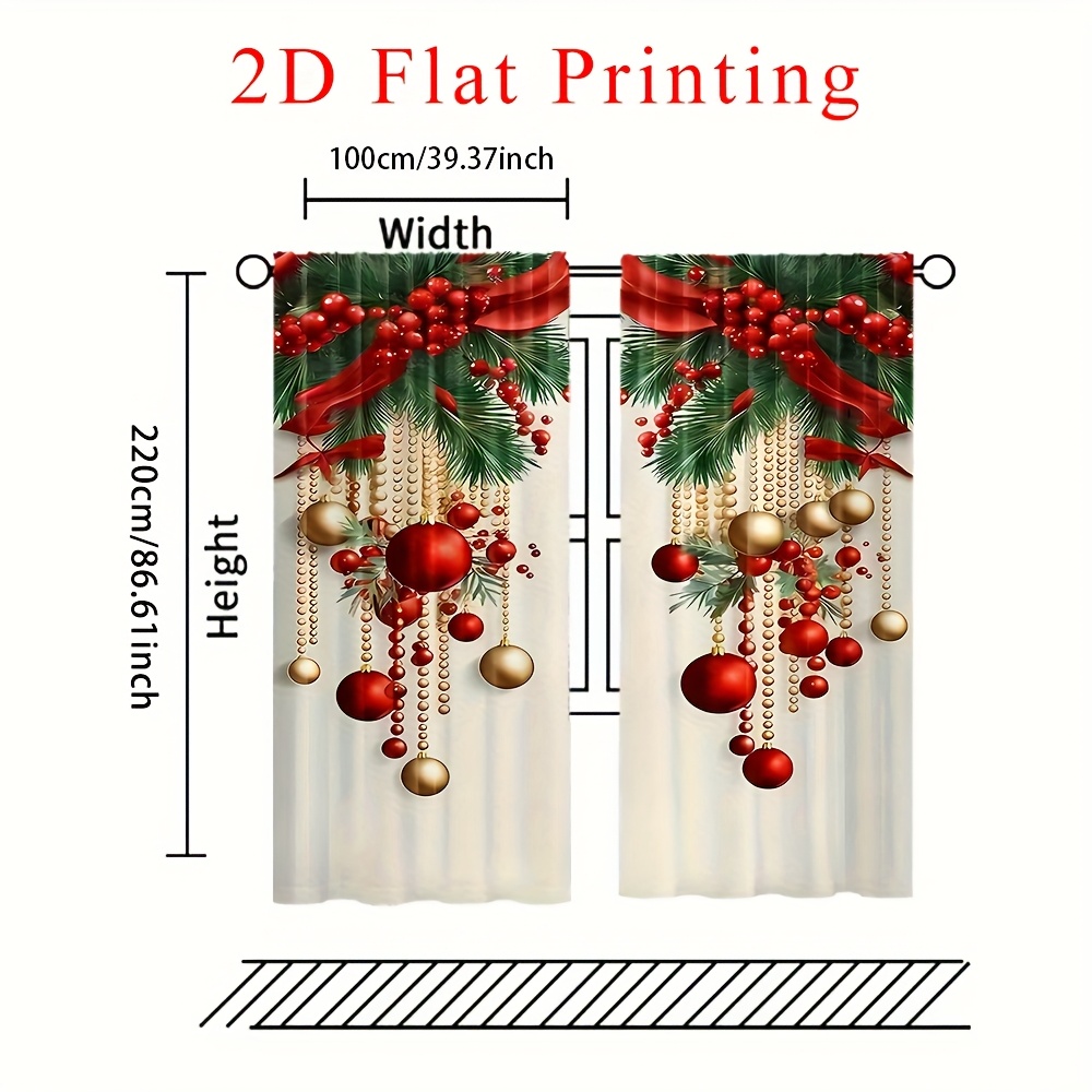 TEMU 2d Flat - 2pcs, 2d Flat Printing, Christmas Curtain Fabric, Polyester, Pole Bag, Digital Printing, , Holiday Decoration, Suitable For Bedrooms,