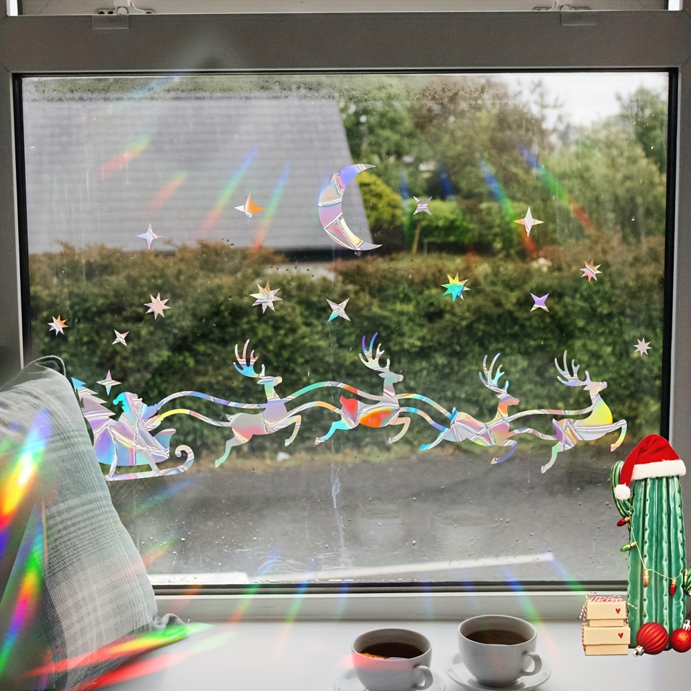 1 set   rainbow prism suncatcher window clings reusable static   pvc glass stickers 5mil thick glossy finish christmas festive bird snowflake decals for holiday decor details 27