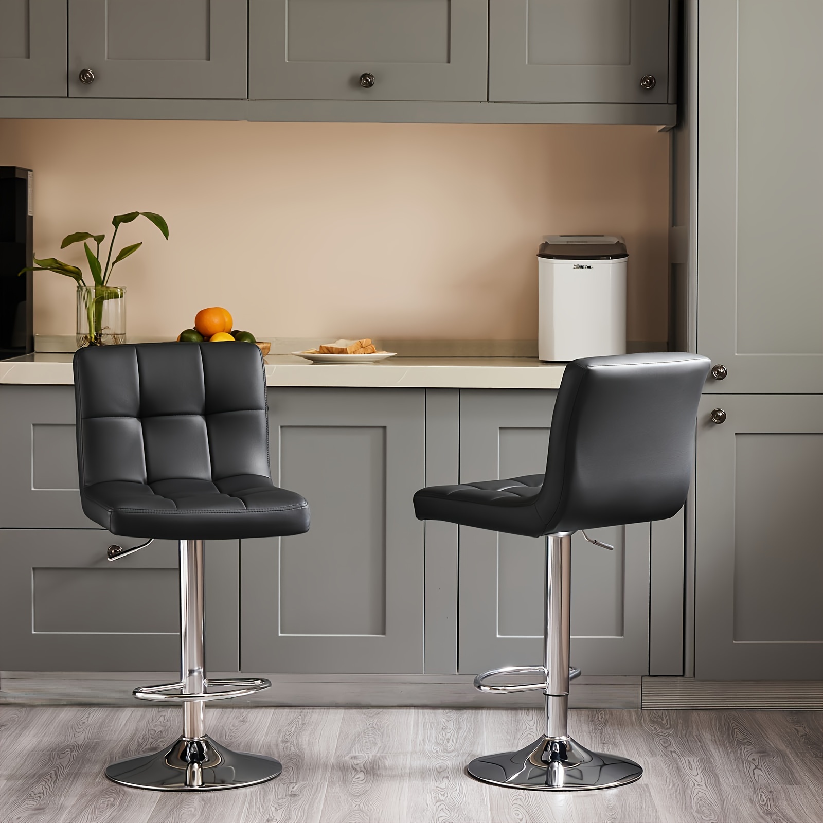 Set Of 2/4 Bar Stools Luxurious PU Leather, Swivel & Adjustable, Armless Kitchen Counter Stools with Thickened Cushion & Back Support, Hydraulic Island Barstools, Black 9 Set Of 2/4 Bar Stools Luxurious PU Leather, Swivel & Adjustable, Armless Kitchen Counter Stools with Thickened Cushion & Back Support, Hydraulic Island Barstools, Black - Image 9