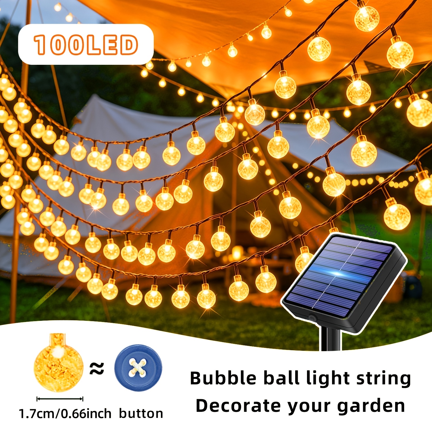 Image of 5/7/12m Outdoor Lighting, /100led Courtyard Hanging Lights, Supporting 12 Lighting , Ipx4, Suitable For Garden, Tree, Christmas, Yard, Porch, Wedding, Party, Landscape Decoration (solar-powered)