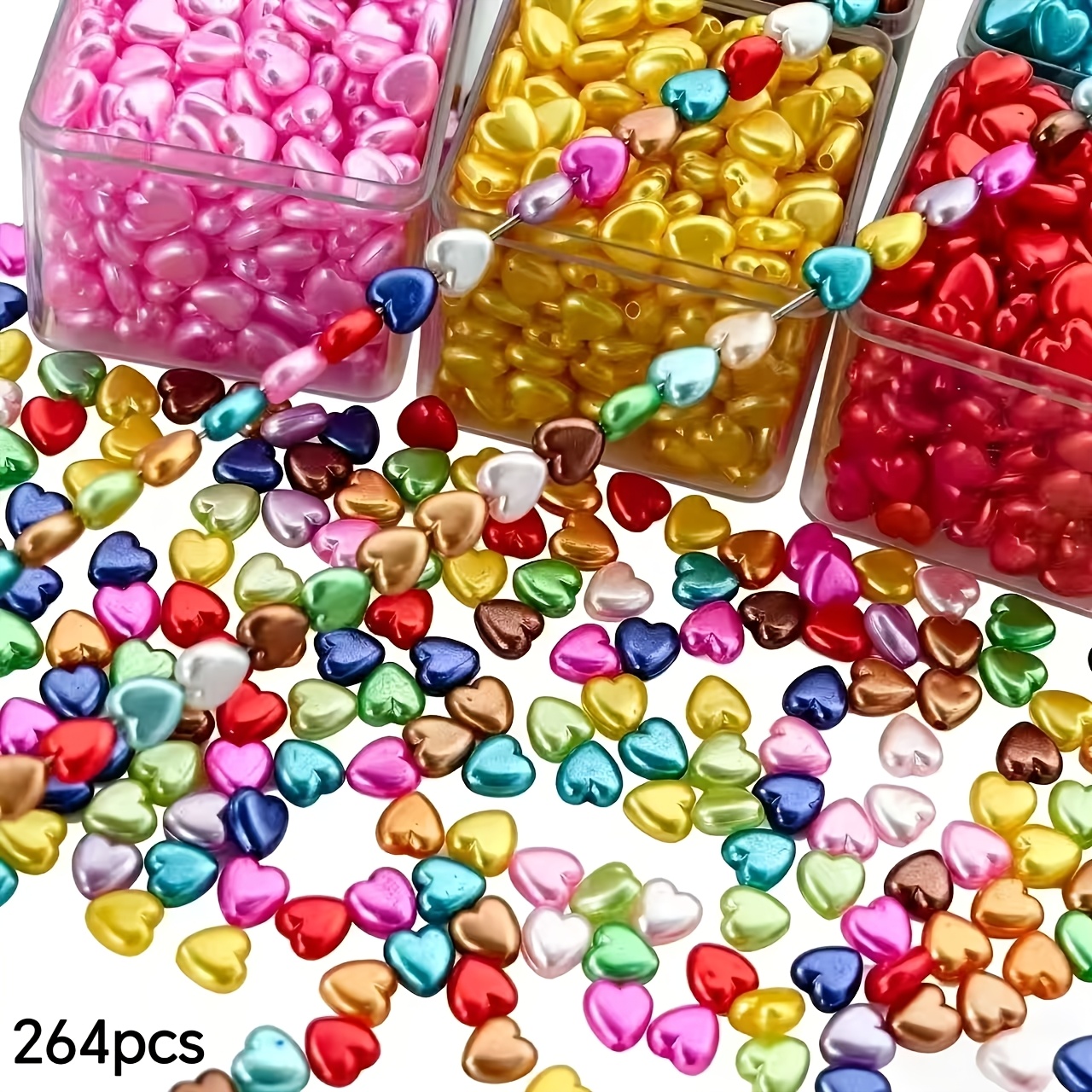 TEMU 264pcs Perles Acryliques Couleur 7Mm AB Multicolores Coeur Creux Pêche, pour Pinces à Cheveux, Accessoires Cheveux, Boucles d'Oreilles,