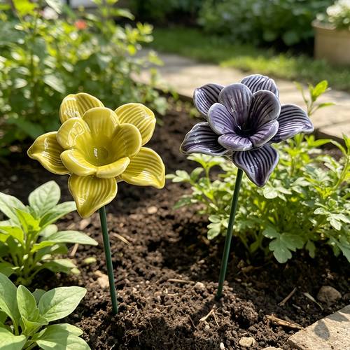 2pcs Ceramic Water Feeder, Hand-molded Ceramic Flower Design, Exquisite Handmade Ceramic Bee Feeder, Ceramic Feeding Waterer, Bee Feeder for Collecting Honey, Sugar Water Feeder, Made of Ceramic Material, Butterfly Waterer, Handmade Ceramic Feeding