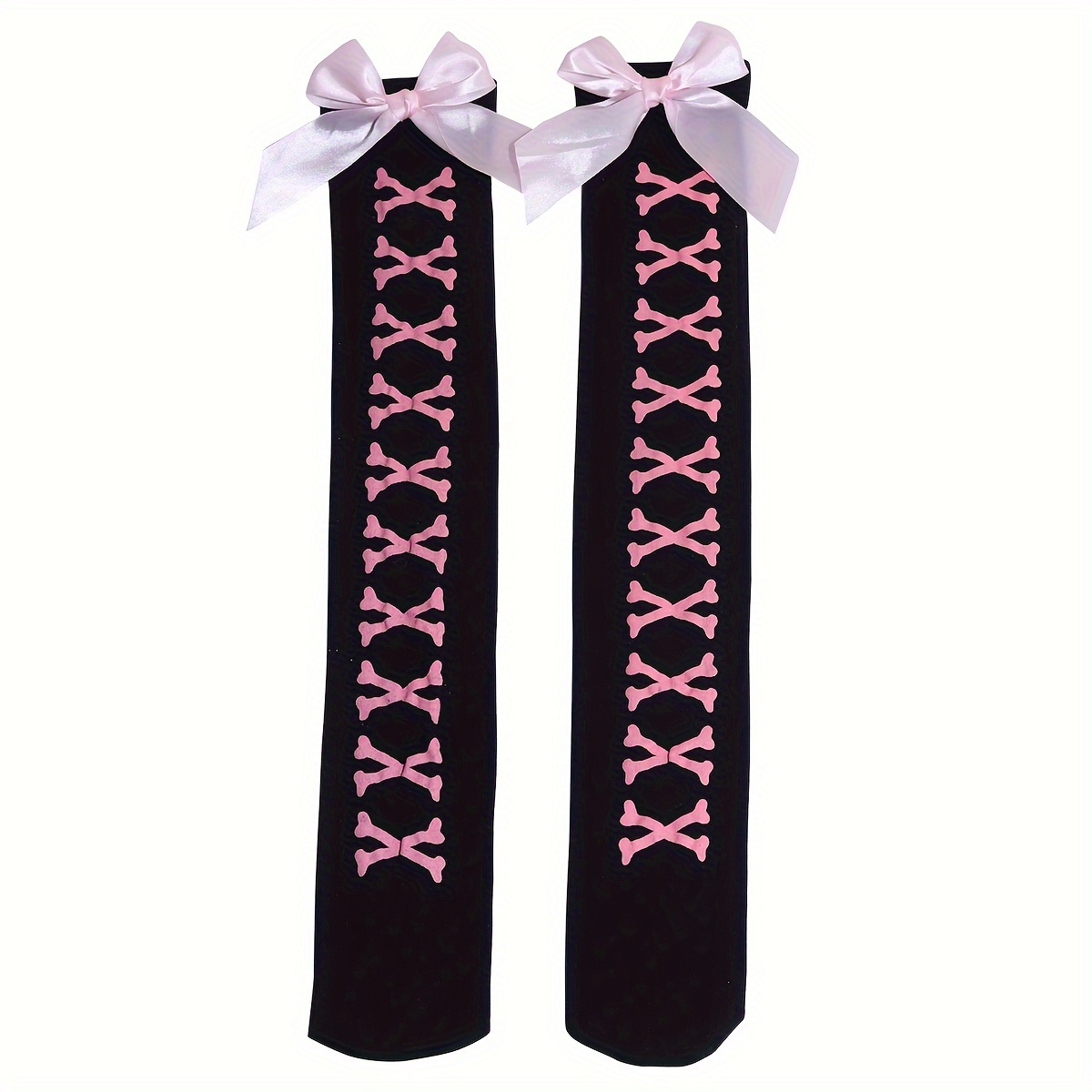 E-shop 1 Paar Knochenmuster Schleife Dekor Mode All-Match Über-Knie High Socken (Zufällige Anzahl an Mustern, Mustergröße und -position)