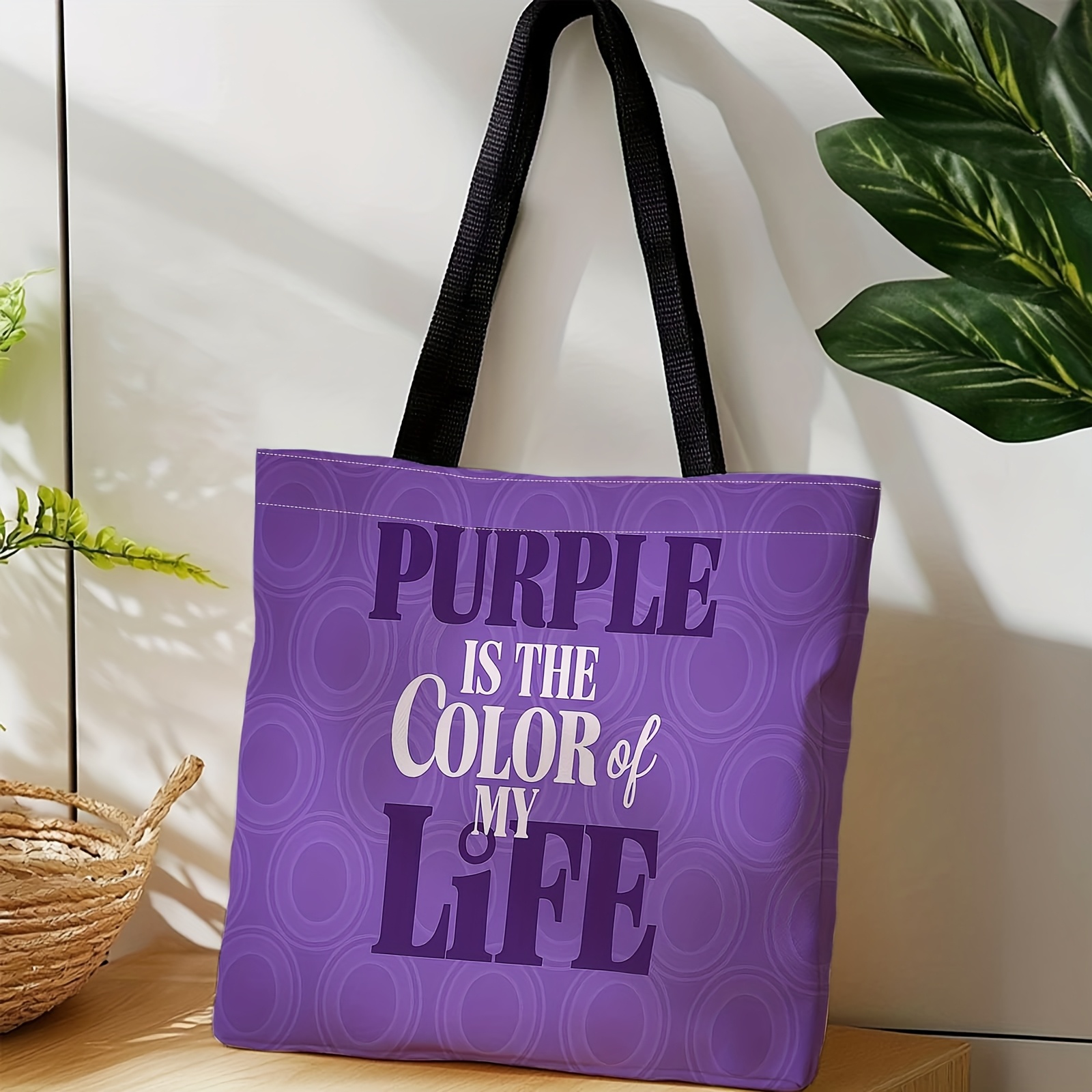 TEMU One-piece Double-sided Printed Bag - Purple, Featuring A Font Design And An Slogan - A Sturdy Backpack With Space, Perfect For Work, Parties,