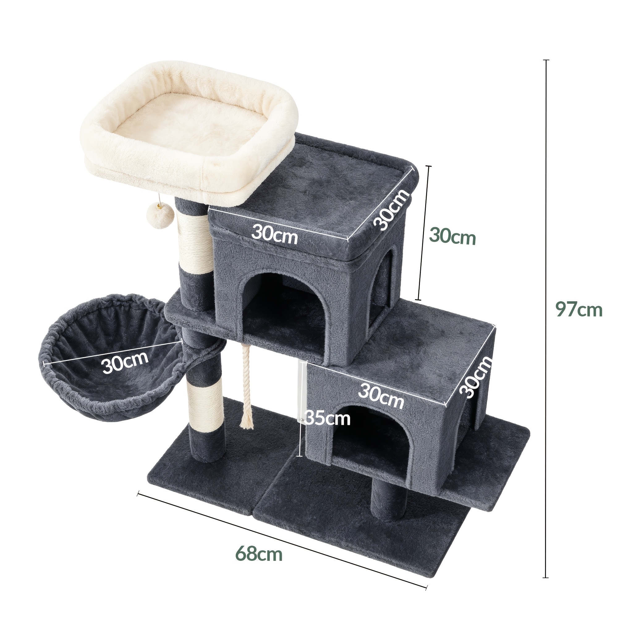 TEMU Cet arbre à chat ultra-compact de 98 cm est doté d'une base réglable, de poteaux en sisal, d'une grande plateforme d'observation, d'un pompon et