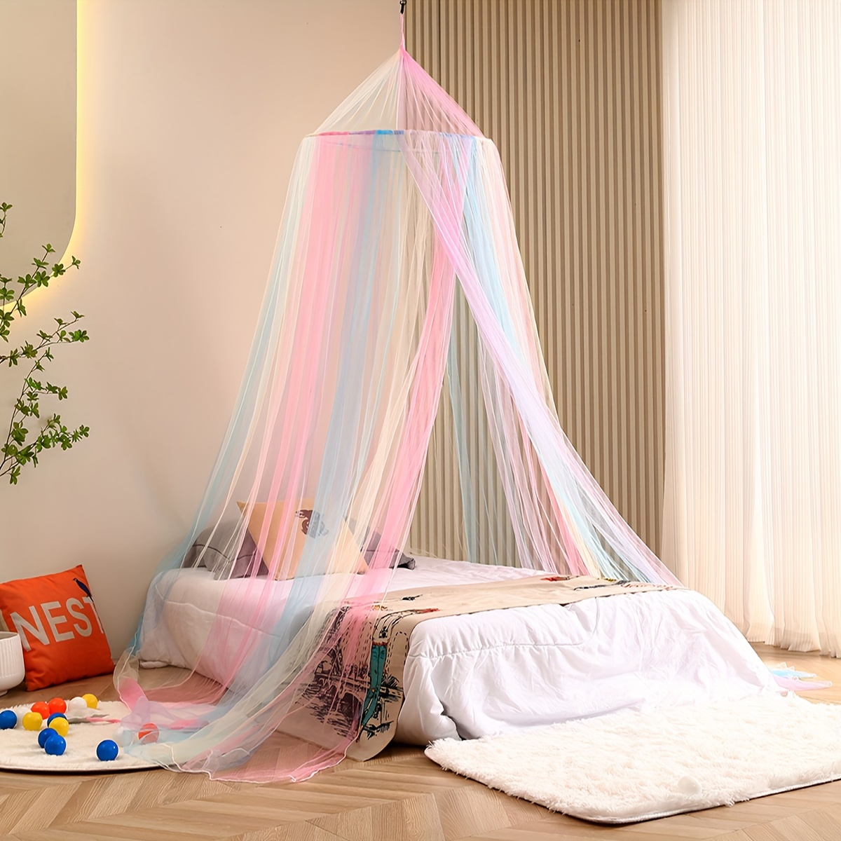 

1pc Bed Canopy Encrypted Dome Mosquito Net, Dream Rainbow Bed Canopy | Stars Bed Canopy Glow In The Dark, Suite For 1.5-1.8m King Beds, Easy To Store And Anti-mosquito Well