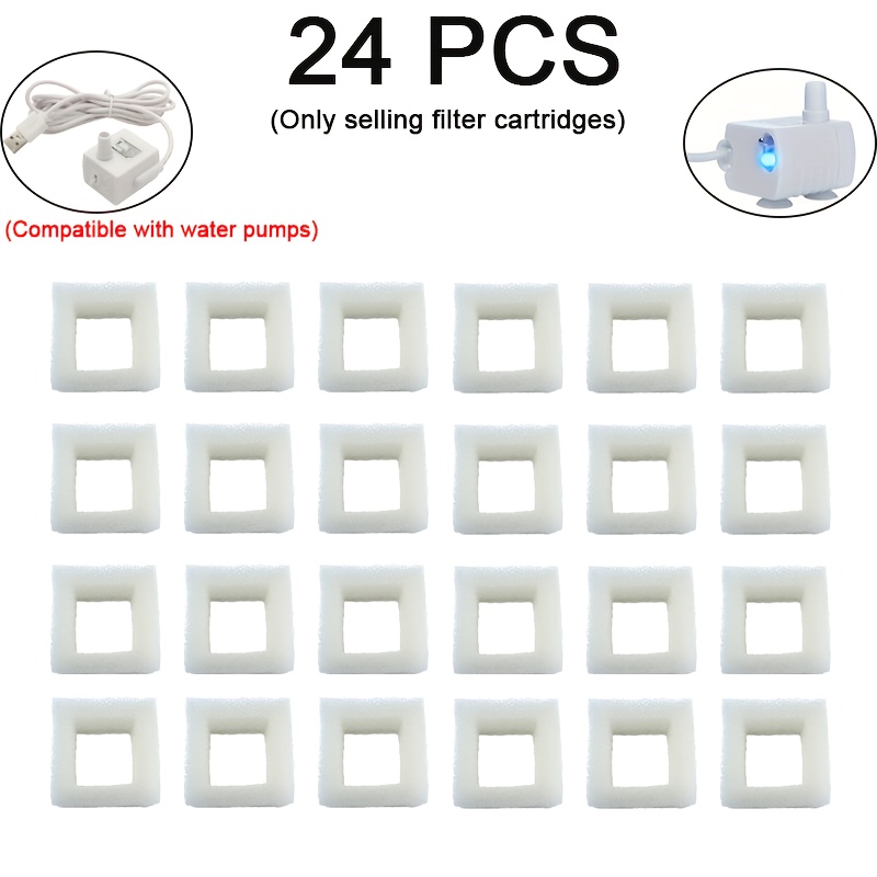 TEMU 24/ 30pcs Cat Water Fountain Filter Sponge Replacement, Compatible With 1.5l Stainless Steel Water Dispensers And Most Water Pumps, No Battery