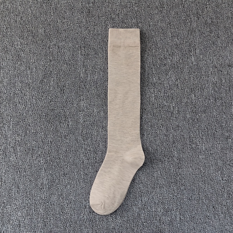 TEMU Solid Color Women's Calf Socks Academy-style Thick Calf Socks For Autumn And Winter Comfortable, Breathable, Sweat-absorbent Casual Long Socks